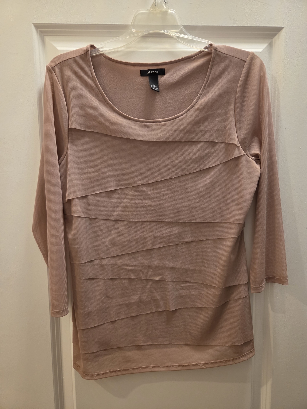 Alfani Blush Pink Layered Ruffle Quarter Sleeve Top - Size M